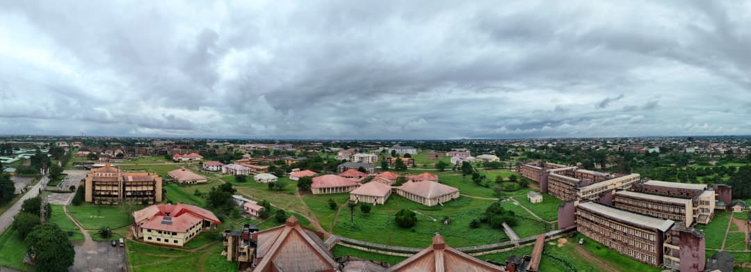 Aerial view of institutional campus